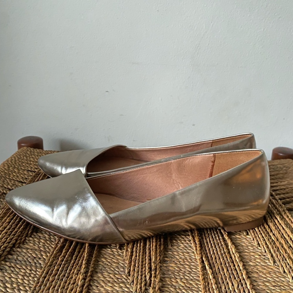 Madewell Shoes Women’s 8.5 Mira Flats Metallic Silver Pointed Toe Asymmetrical - Picture 4 of 10